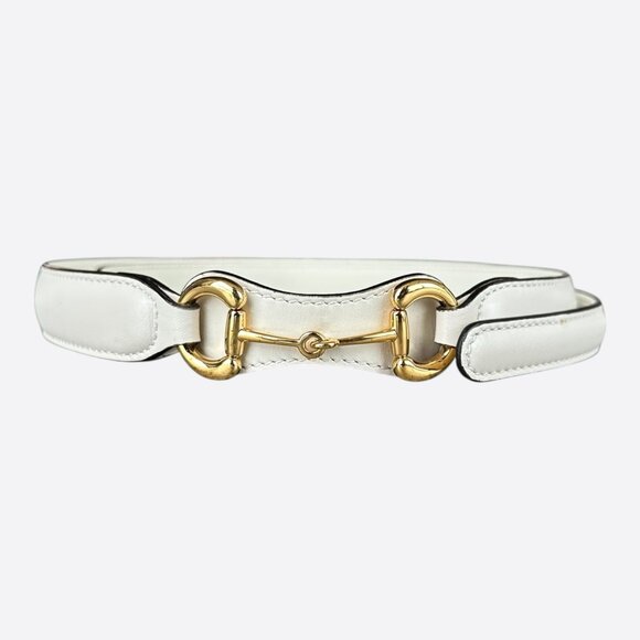 Gucci White & Gold Horsebit Leather Belt - Picture 1 of 3